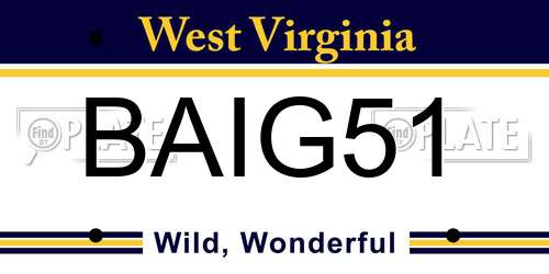BAIG51 West Virginia License Plate
