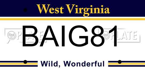 BAIG81 West Virginia License Plate