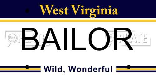 BAILOR West Virginia License Plate