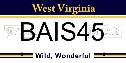 BAIS45 West Virginia License Plate