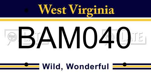 BAM040 West Virginia License Plate