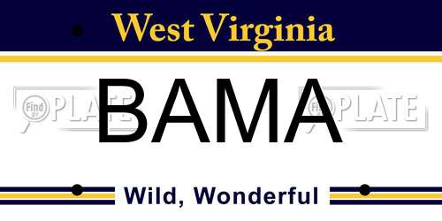 BAMA West Virginia License Plate