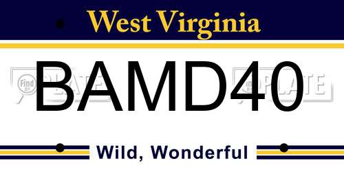 BAMD40 West Virginia License Plate