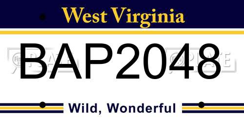 BAP2048 West Virginia License Plate