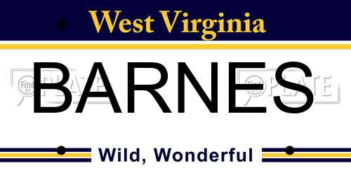 BARNES West Virginia License Plate