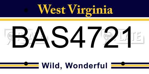 BAS4721 West Virginia License Plate