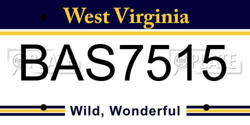 BAS7515 West Virginia License Plate