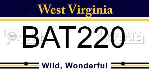BAT220 West Virginia License Plate