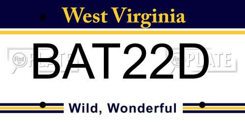 BAT22D West Virginia License Plate