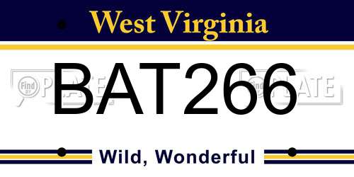 BAT266 West Virginia License Plate