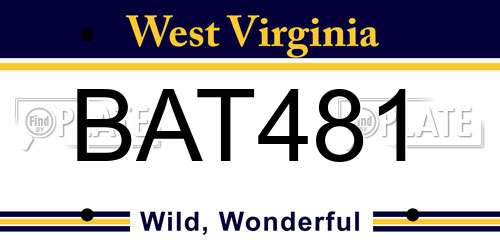 BAT481 West Virginia License Plate