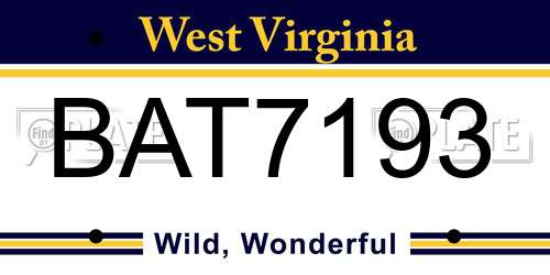 BAT7193 West Virginia License Plate