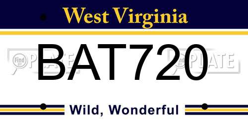 BAT720 West Virginia License Plate