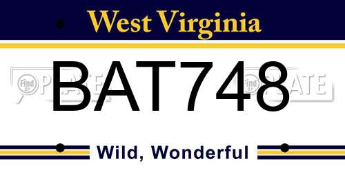 BAT748 West Virginia License Plate