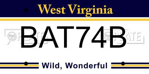 BAT74B West Virginia License Plate