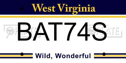 BAT74S West Virginia License Plate