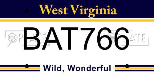 BAT766 West Virginia License Plate