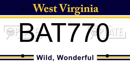 BAT770 West Virginia License Plate