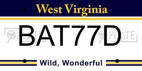 BAT77D West Virginia License Plate