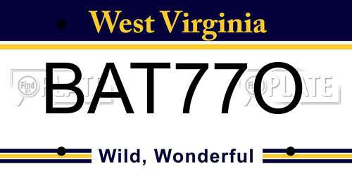 BAT77O West Virginia License Plate