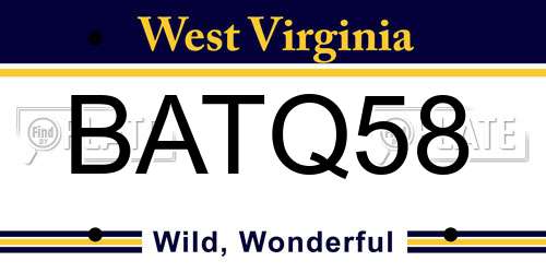 BATQ58 West Virginia License Plate