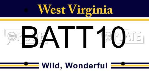 BATT10 West Virginia License Plate