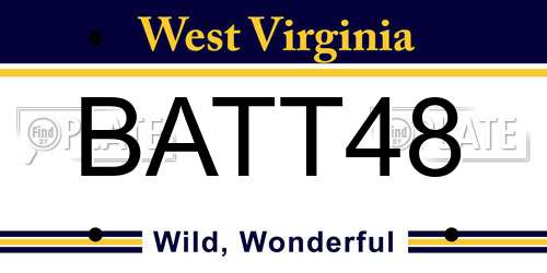 BATT48 West Virginia License Plate