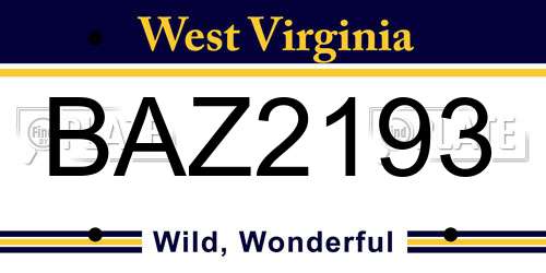 BAZ2193 West Virginia License Plate