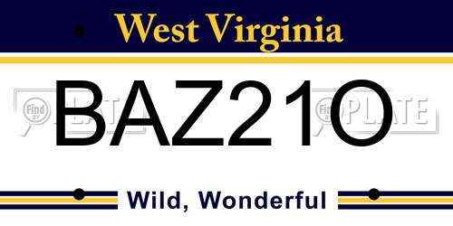 BAZ21O West Virginia License Plate