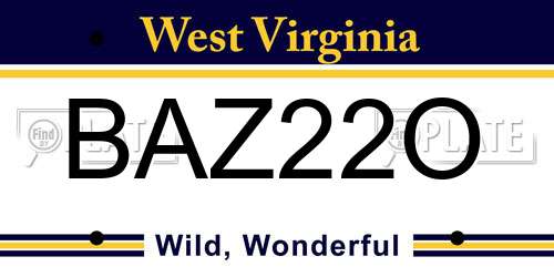 BAZ22O West Virginia License Plate