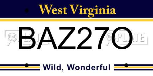 BAZ27O West Virginia License Plate