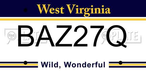 BAZ27Q West Virginia License Plate