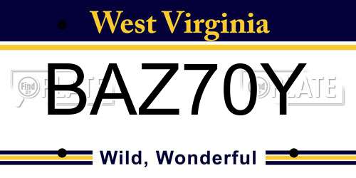 BAZ70Y West Virginia License Plate