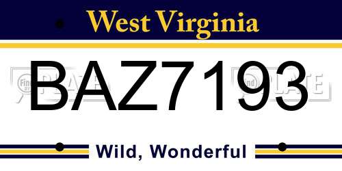 BAZ7193 West Virginia License Plate