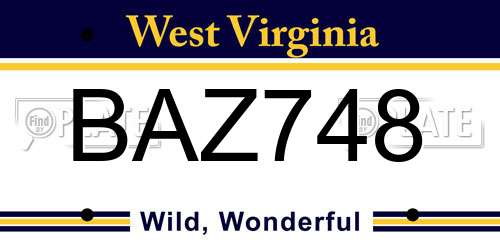 BAZ748 West Virginia License Plate