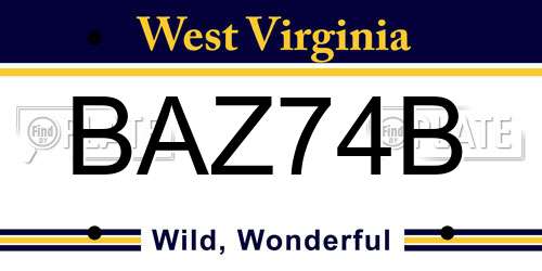 BAZ74B West Virginia License Plate