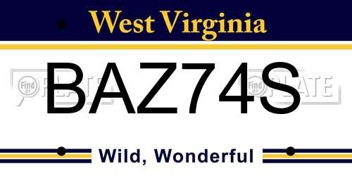 BAZ74S West Virginia License Plate