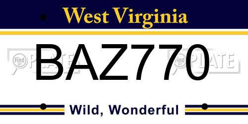 BAZ770 West Virginia License Plate