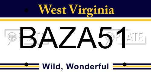 BAZA51 West Virginia License Plate