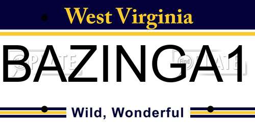 BAZINGA1 West Virginia License Plate