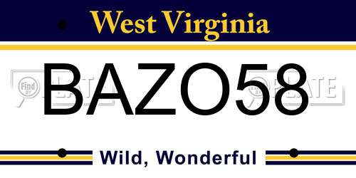 BAZO58 West Virginia License Plate