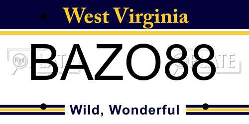 BAZO88 West Virginia License Plate