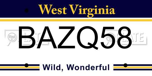 BAZQ58 West Virginia License Plate