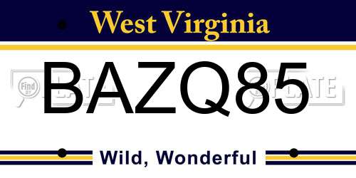 BAZQ85 West Virginia License Plate