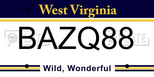 BAZQ88 West Virginia License Plate