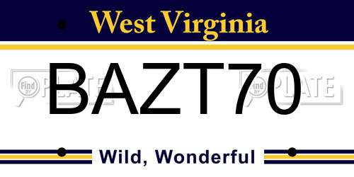 BAZT70 West Virginia License Plate