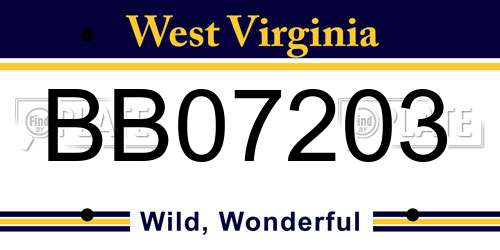 BB07203 West Virginia License Plate