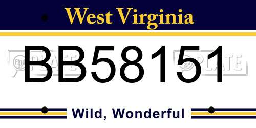 BB58151 West Virginia License Plate