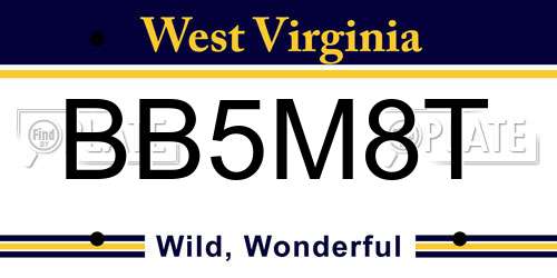 BB5M8T West Virginia License Plate