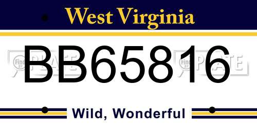 BB65816 West Virginia License Plate